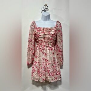 Crystal Doll Pink Floral Long Sleeve Mini‎ Dress Size XS NWOT